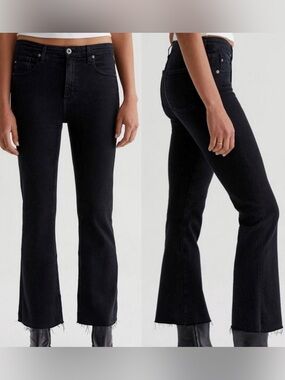 AG Adriano Goldschmied Farrah Boot Crop High Rise Raw Hem Black Wash